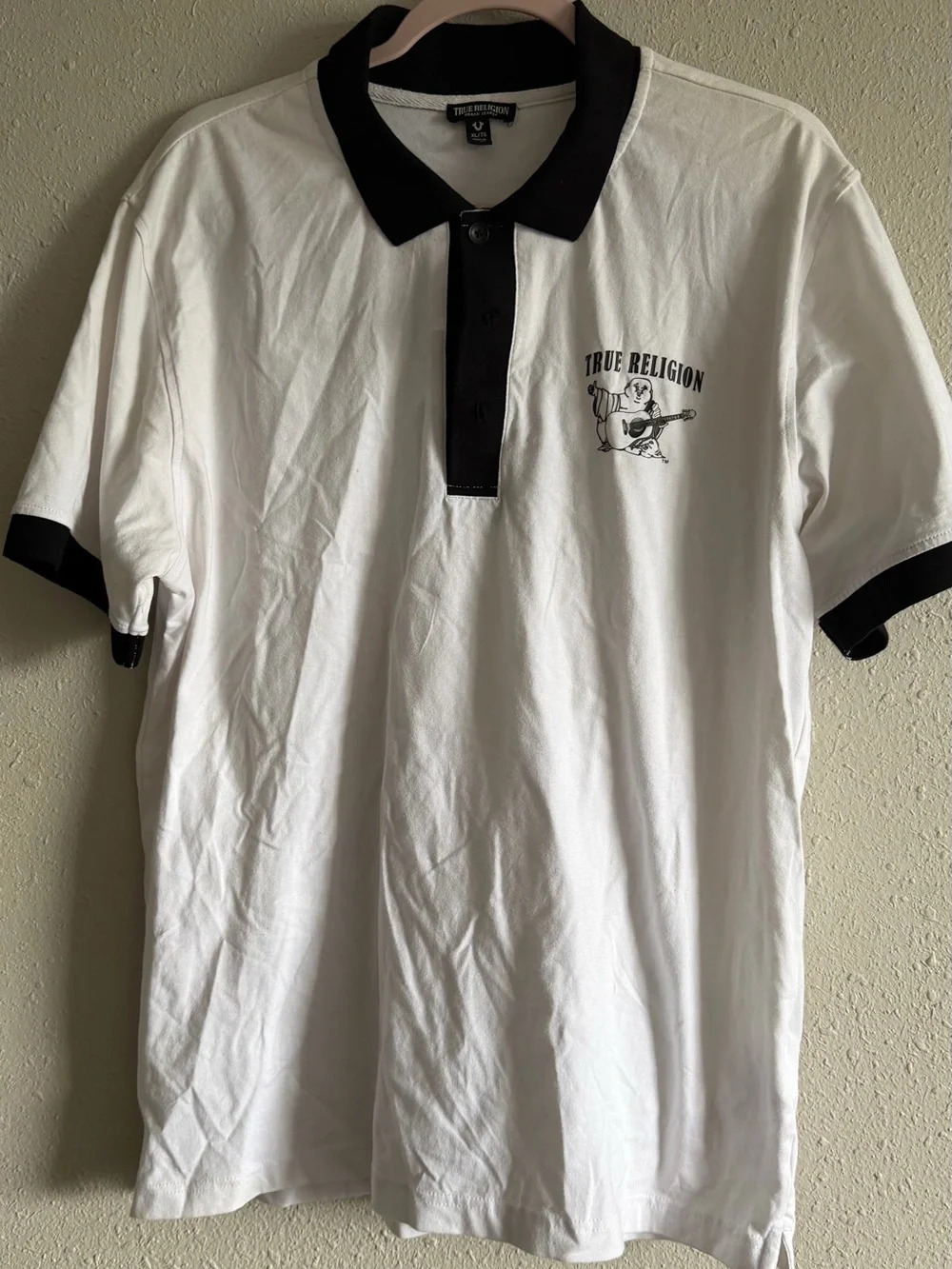True Religion White Polo with Black Collar and Cuffs